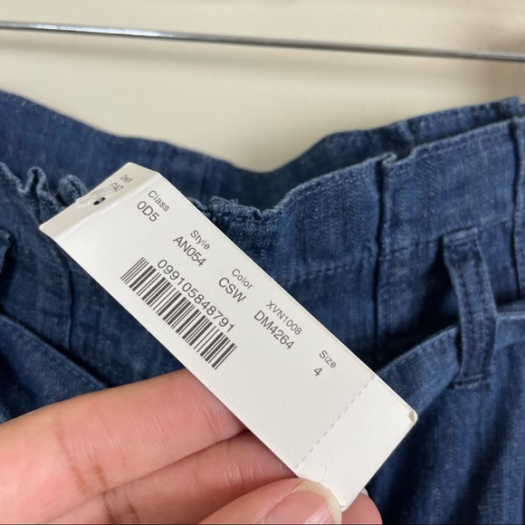 J.Crew Paper Bag Pant Blue Chambray Cropped Ankle Length Tie Waist Hemp Size 4 - Picture 7 of 13
